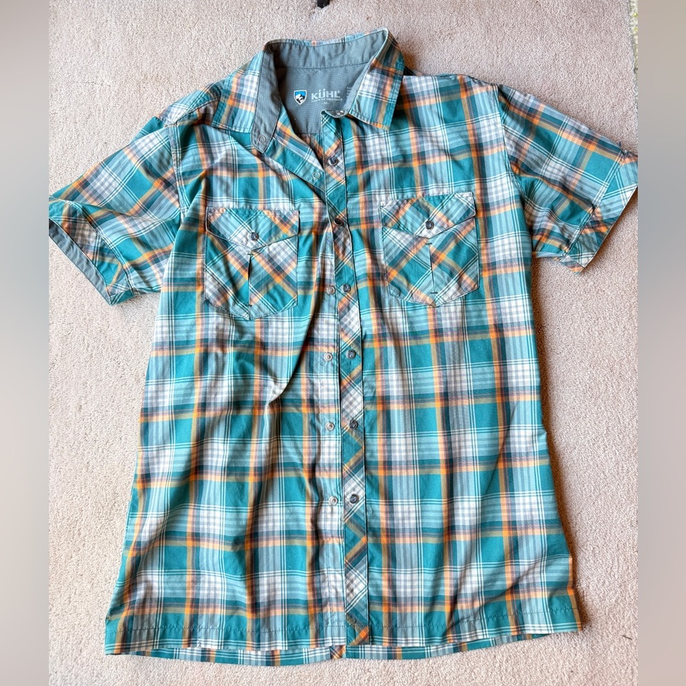 KUHL Eluxor Men’s Outdoor Pearl Snap Plaid Shirt Short Sleeve M